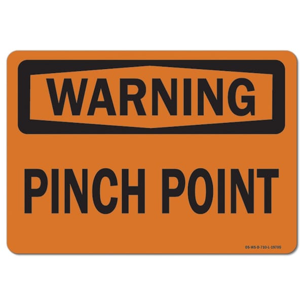 OSHA Warning Sign, Pinch Point, 10in X 7in Aluminum, 7" W, 10" L, Landscape, Pinch Point